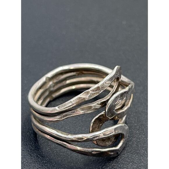 Sterling Silver 925 Artisan Hammered Loop Wrap Organic Shaped Bypass Ring Sz 8 - Picture 11 of 14